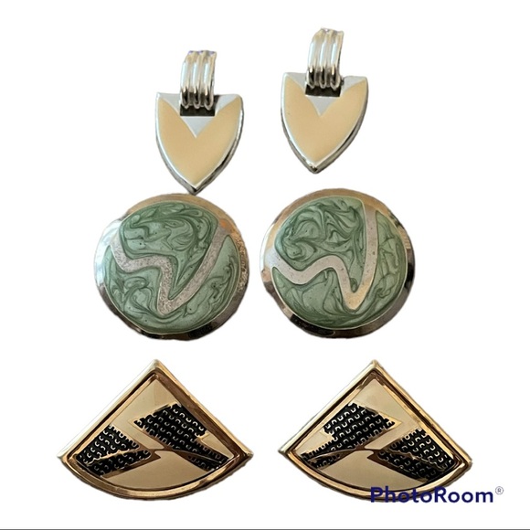 Lot of 3 pairs of Art Deco style pierced earrings - Picture 1 of 6